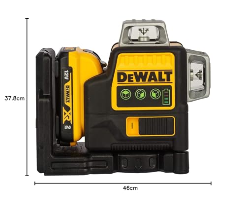DEWALT Self Levelling Multi Line 3 x 360 Degrees Green Beam Laser 12V MAX* with Battery 2.0Ah Li-Ion and Charger Carry Case DCE089D1G