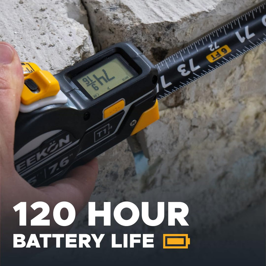 REEKON T1M Utility Digital Tape Measure 7.6m (Metric) – Bluetooth Smart Measuring Tool, 0.5mm Accuracy, Saves 1000+ Measurements, LCD Display, 150 Hour+ Battery Life & Rechargeable