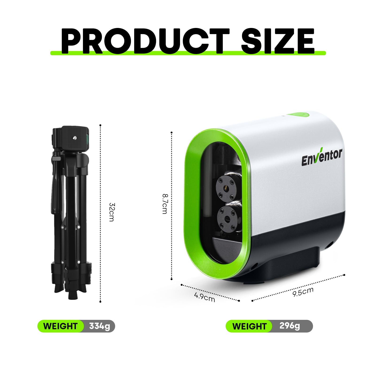 Enventor Rechargeable Laser Level with Tripod, 25M 2200mAh Li-ion Battery Green Laser Level Self Leveling with Pulse Mode, 7 Hours Working Time, Switchable Horizontal/Vertical/Cross line