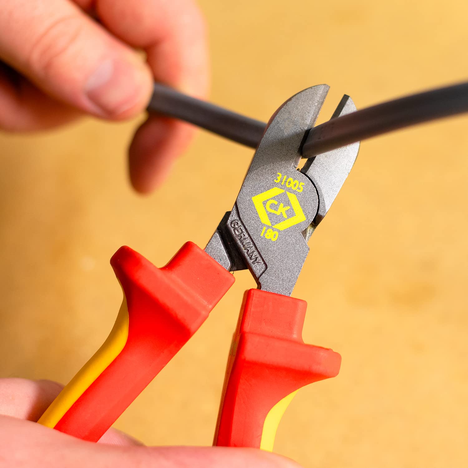 C.K Redline 2025 Edition VDE Cable Cutter & Stripper 160mm, German Made Electrical Insulated Wire Side Cutters, Lanyard Ready Heavy Duty Electrician Croppers, Electricians Snips, CK Tools T39073A 160