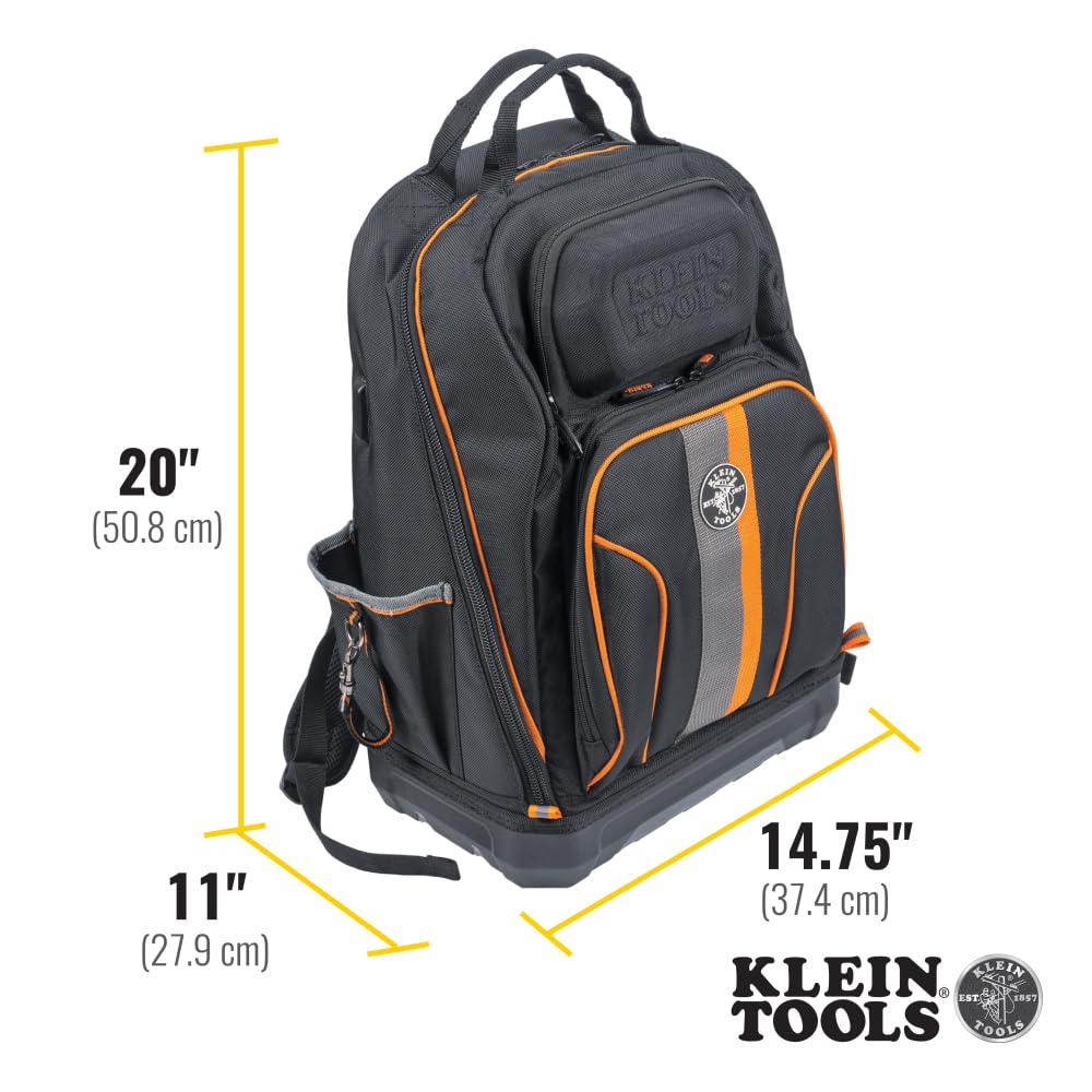 KLEIN TOOLS 55421BP-14 Tool Bag Backpack, Heavy Duty Tradesman Pro Tool Organizer/Tool Carrier with 39 Pockets and Molded Base
