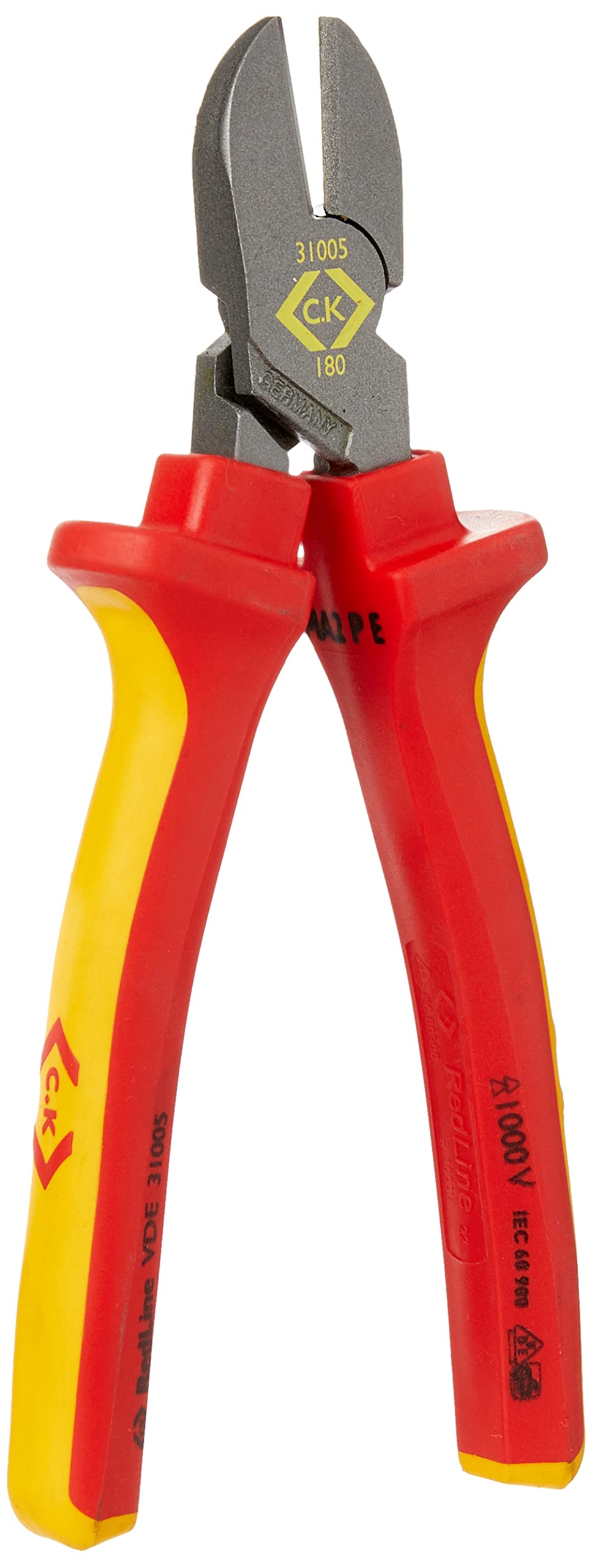 C.K Redline 2025 Edition VDE Cable Cutter & Stripper 160mm, German Made Electrical Insulated Wire Side Cutters, Lanyard Ready Heavy Duty Electrician Croppers, Electricians Snips, CK Tools T39073A 160