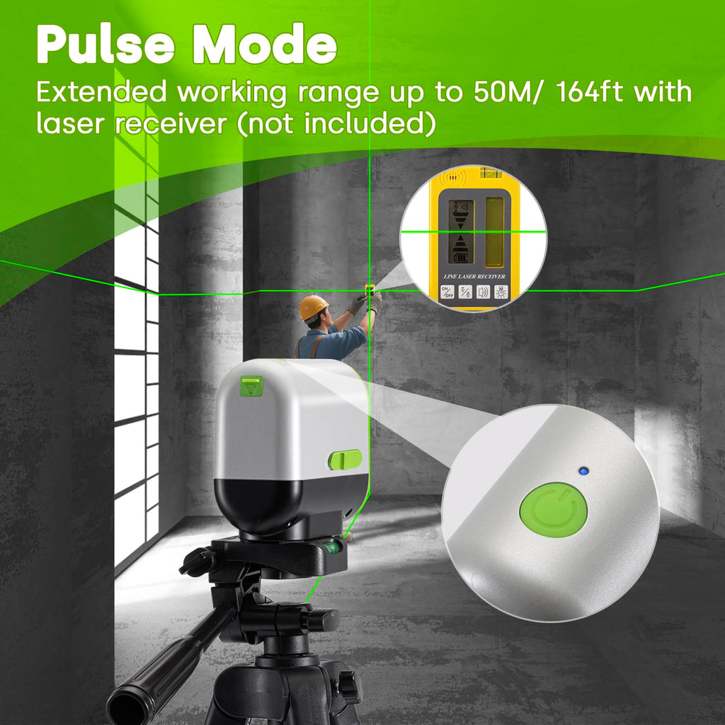 Enventor Rechargeable Laser Level with Tripod, 25M 2200mAh Li-ion Battery Green Laser Level Self Leveling with Pulse Mode, 7 Hours Working Time, Switchable Horizontal/Vertical/Cross line