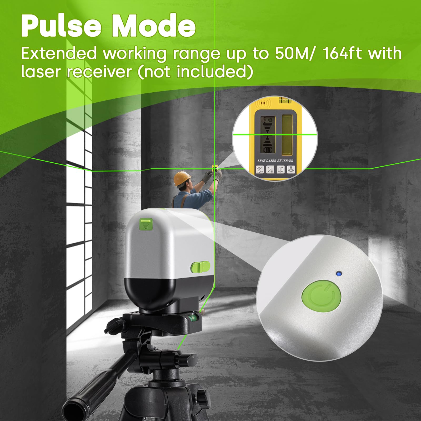 Enventor Rechargeable Laser Level with Tripod, 25M 2200mAh Li-ion Battery Green Laser Level Self Leveling with Pulse Mode, 7 Hours Working Time, Switchable Horizontal/Vertical/Cross line