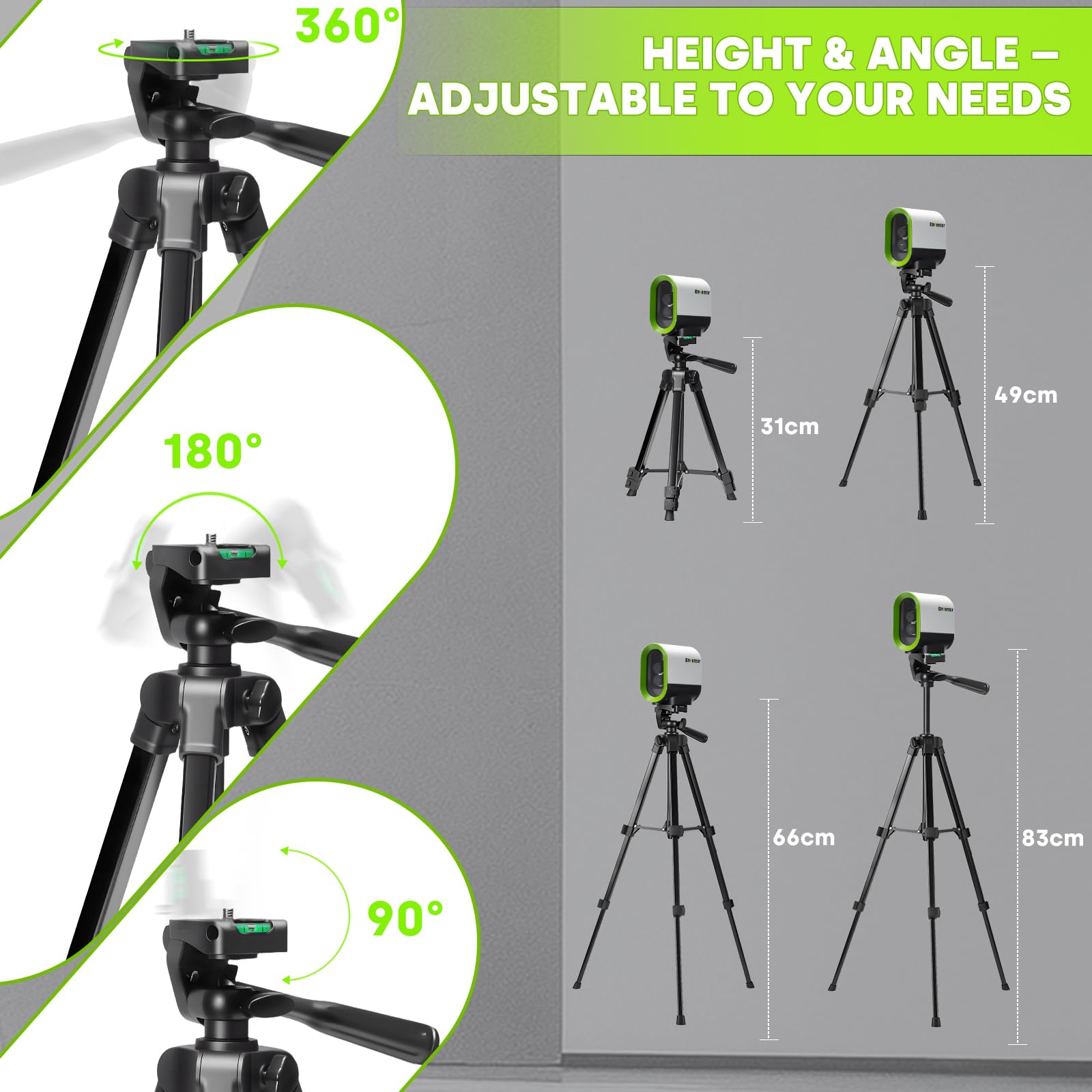 Enventor Rechargeable Laser Level with Tripod, 25M 2200mAh Li-ion Battery Green Laser Level Self Leveling with Pulse Mode, 7 Hours Working Time, Switchable Horizontal/Vertical/Cross line