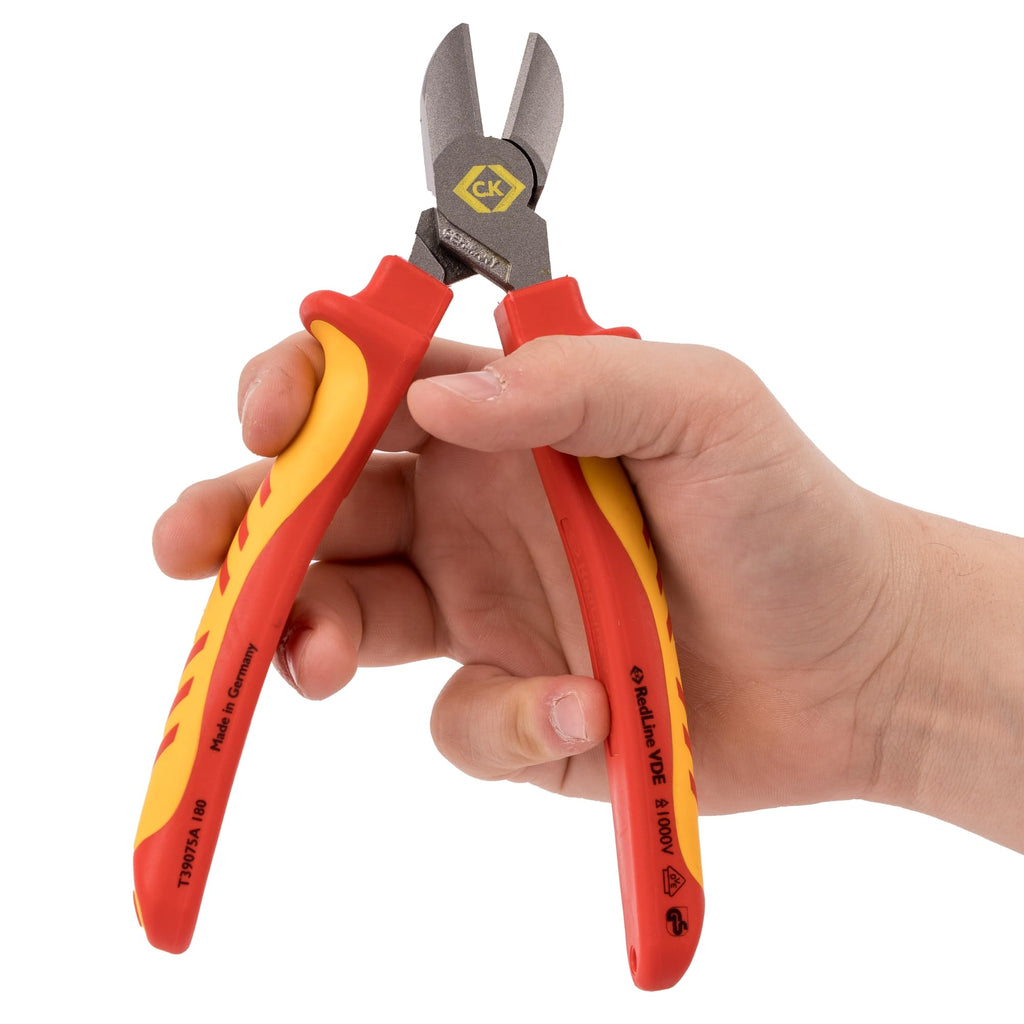 C.K Redline 2025 Edition VDE Cable Cutter & Stripper 160mm, German Made Electrical Insulated Wire Side Cutters, Lanyard Ready Heavy Duty Electrician Croppers, Electricians Snips, CK Tools T39073A 160