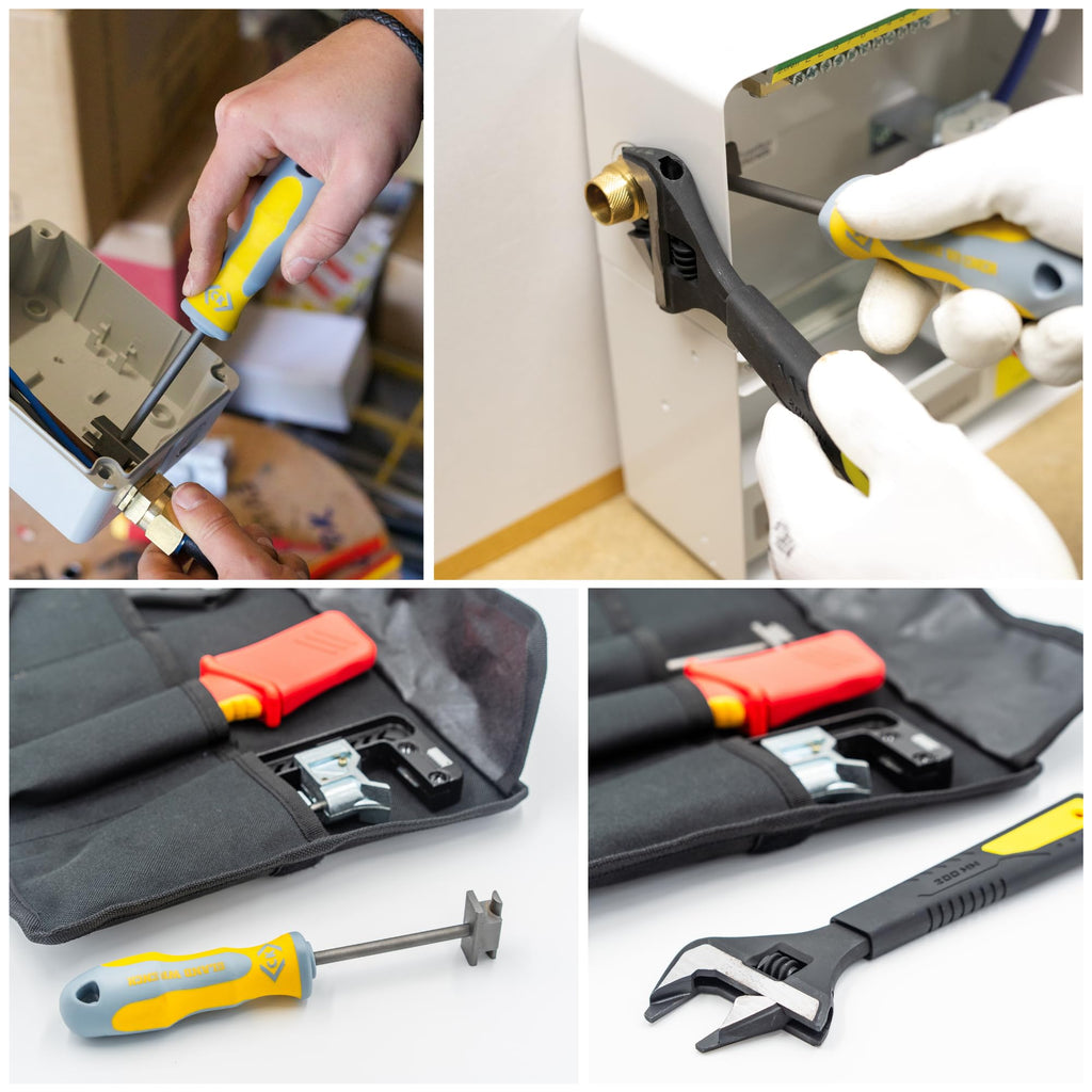 C.K Tools Complete SWA Termination Kit for Professional Electricians - Includes Armourslice Evo Armoured Cable Stripper, VDE Sheath Knife, Slim Jaw Wrench, Gland Wrench in Handy Tool Roll, CK T5992