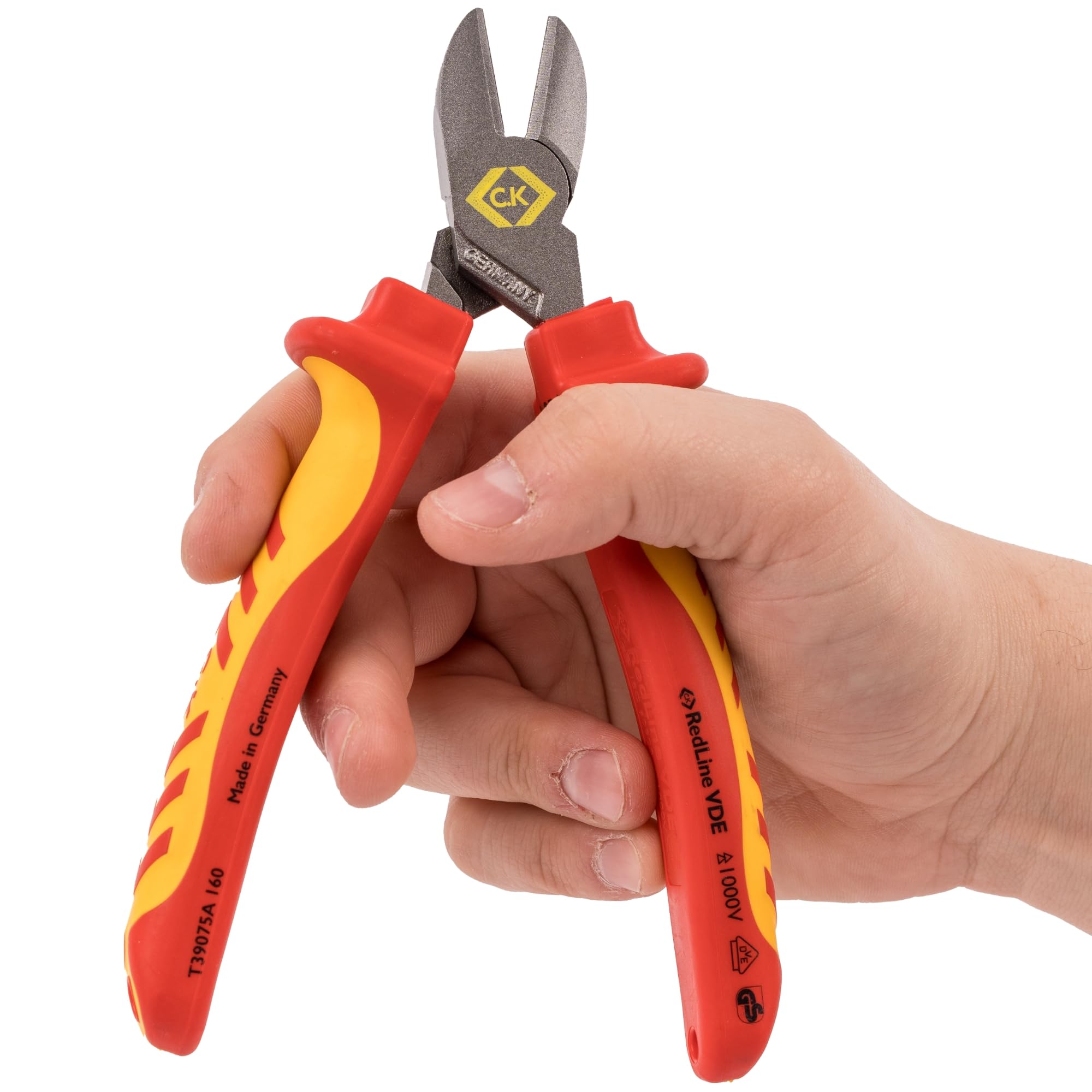 C.K Redline 2025 Edition VDE Cable Cutter & Stripper 160mm, German Made Electrical Insulated Wire Side Cutters, Lanyard Ready Heavy Duty Electrician Croppers, Electricians Snips, CK Tools T39073A 160
