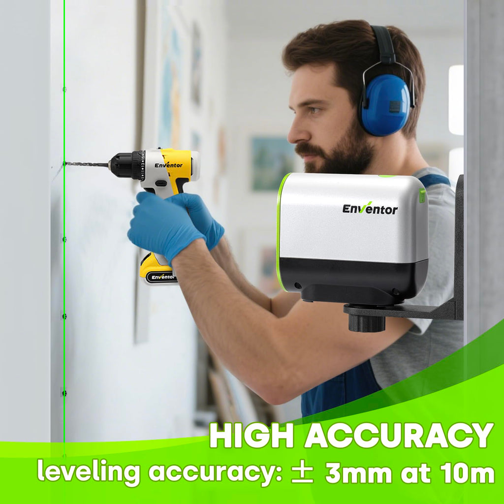 Enventor Rechargeable Laser Level with Tripod, 25M 2200mAh Li-ion Battery Green Laser Level Self Leveling with Pulse Mode, 7 Hours Working Time, Switchable Horizontal/Vertical/Cross line