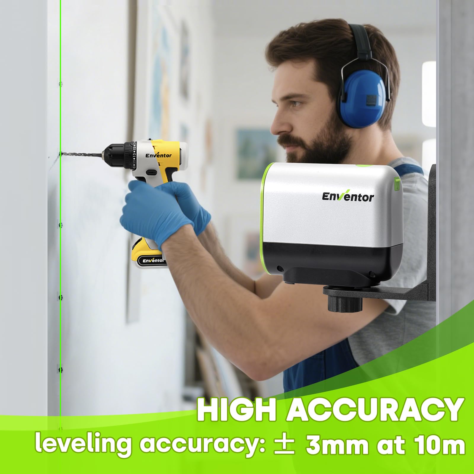 Enventor Rechargeable Laser Level with Tripod, 25M 2200mAh Li-ion Battery Green Laser Level Self Leveling with Pulse Mode, 7 Hours Working Time, Switchable Horizontal/Vertical/Cross line
