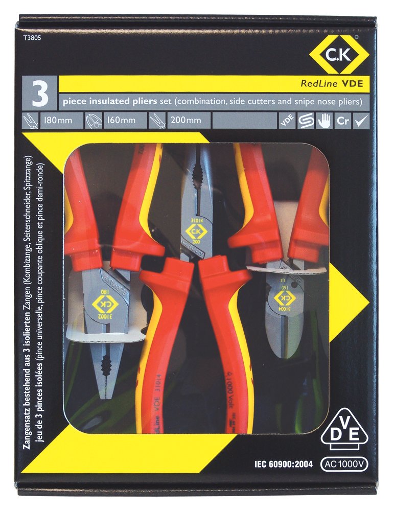 C.K Redline 2025 Edition VDE Cable Cutter & Stripper 160mm, German Made Electrical Insulated Wire Side Cutters, Lanyard Ready Heavy Duty Electrician Croppers, Electricians Snips, CK Tools T39073A 160