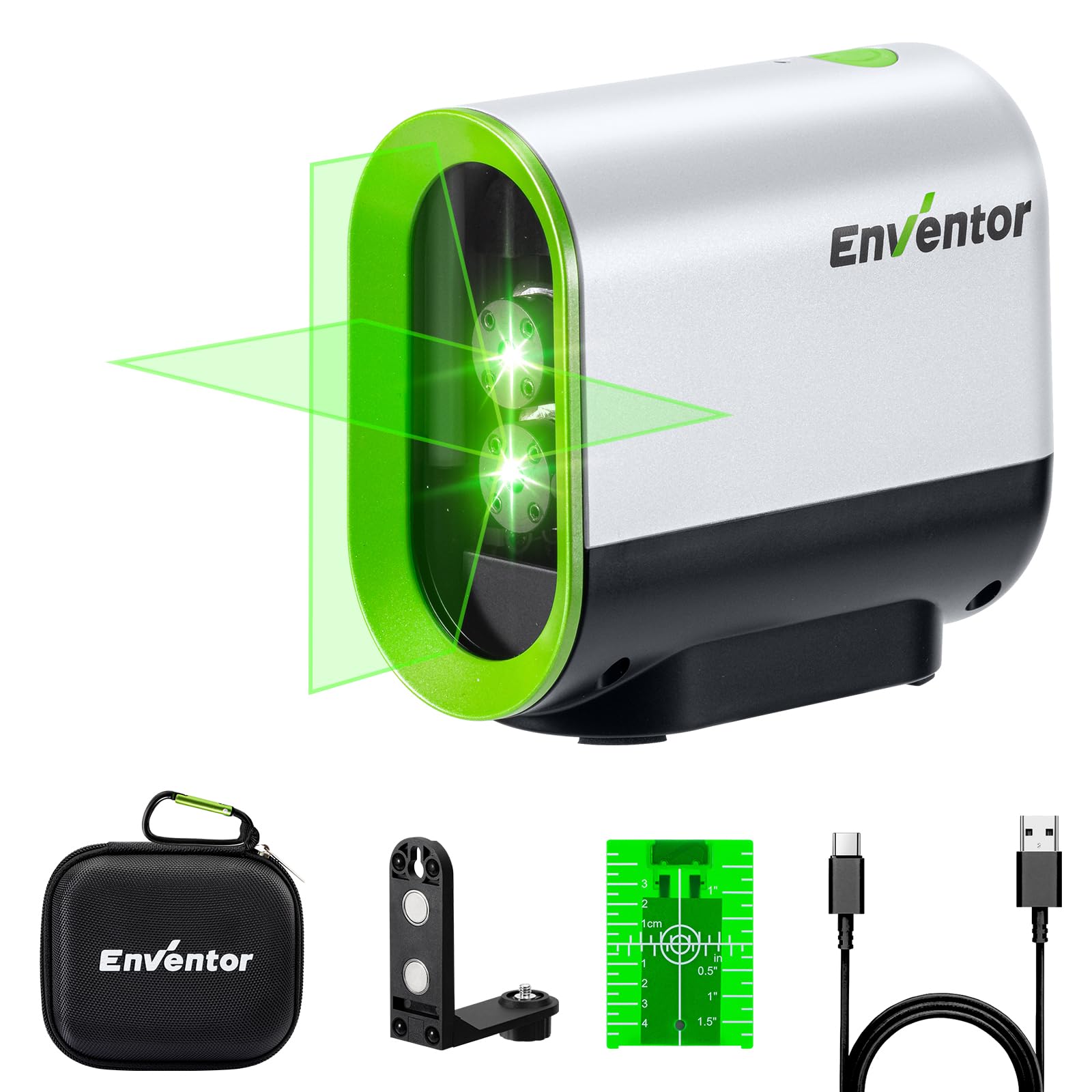 Enventor Rechargeable Laser Level with Tripod, 25M 2200mAh Li-ion Battery Green Laser Level Self Leveling with Pulse Mode, 7 Hours Working Time, Switchable Horizontal/Vertical/Cross line