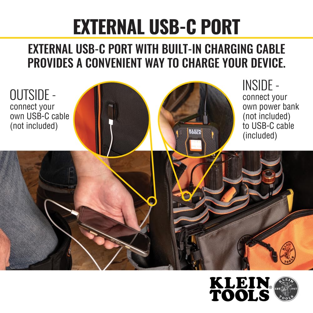 KLEIN TOOLS 55421BP-14 Tool Bag Backpack, Heavy Duty Tradesman Pro Tool Organizer/Tool Carrier with 39 Pockets and Molded Base