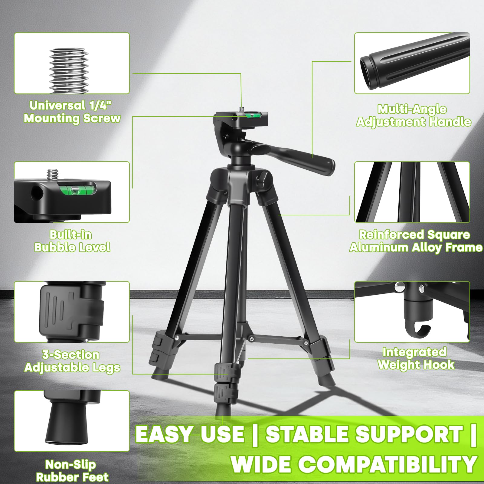 Enventor Rechargeable Laser Level with Tripod, 25M 2200mAh Li-ion Battery Green Laser Level Self Leveling with Pulse Mode, 7 Hours Working Time, Switchable Horizontal/Vertical/Cross line