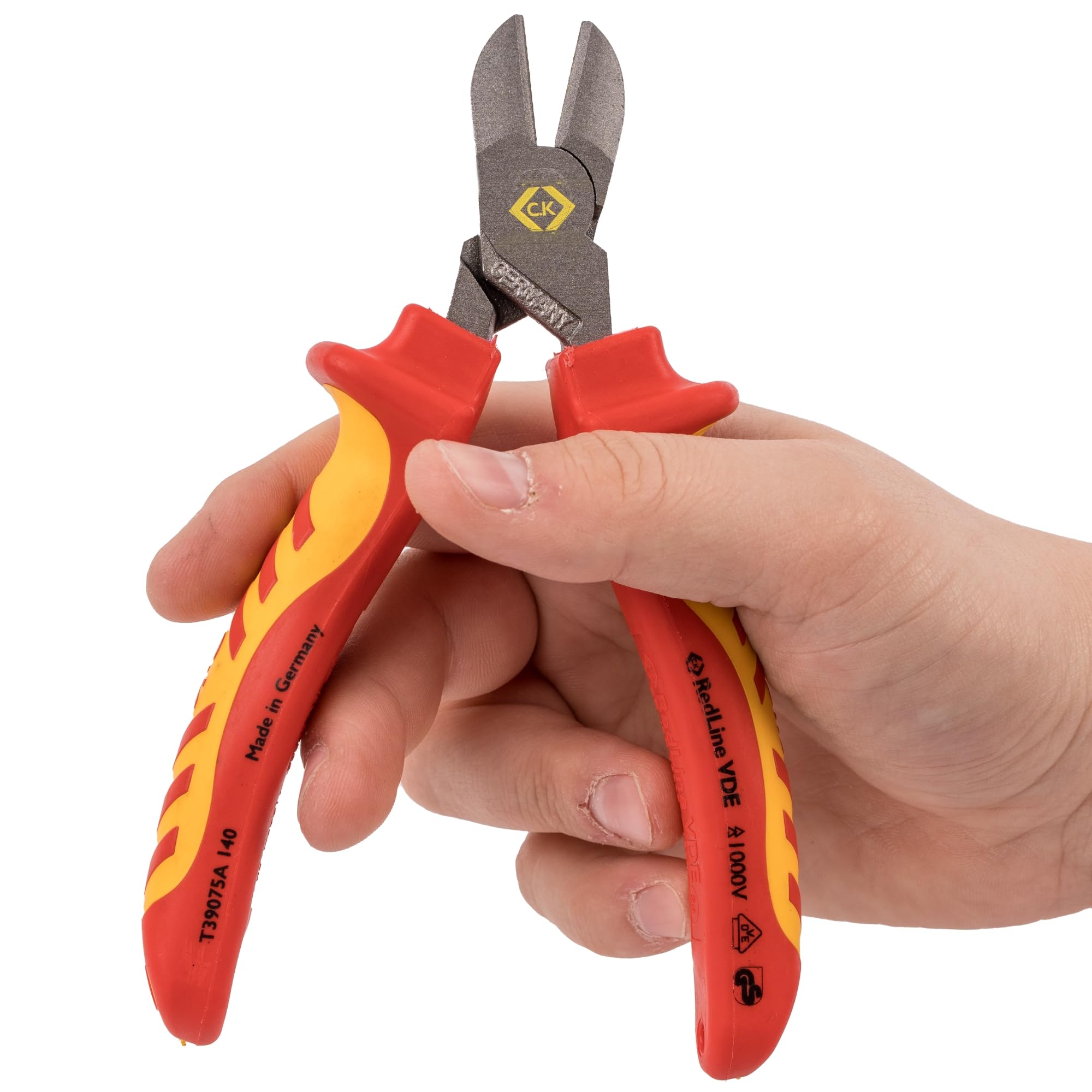 C.K Redline 2025 Edition VDE Cable Cutter & Stripper 160mm, German Made Electrical Insulated Wire Side Cutters, Lanyard Ready Heavy Duty Electrician Croppers, Electricians Snips, CK Tools T39073A 160