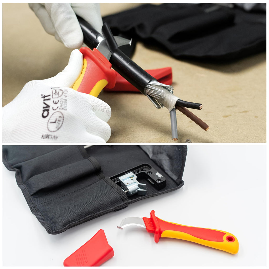 C.K Tools Complete SWA Termination Kit for Professional Electricians - Includes Armourslice Evo Armoured Cable Stripper, VDE Sheath Knife, Slim Jaw Wrench, Gland Wrench in Handy Tool Roll, CK T5992