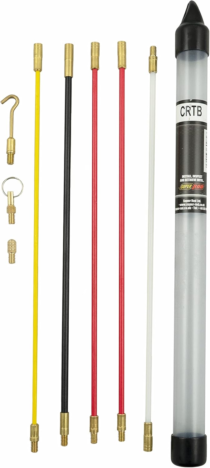 Super Rod CRTB Toolbox Set Includes 1.3m 4.2ft Cable Installation Kit with 3 Cable Handling Attachments
