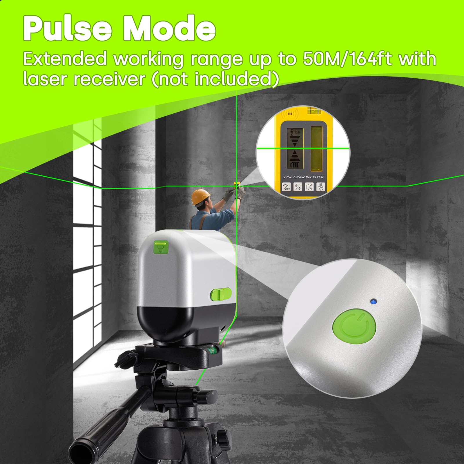 Enventor Rechargeable Laser Level with Tripod, 25M 2200mAh Li-ion Battery Green Laser Level Self Leveling with Pulse Mode, 7 Hours Working Time, Switchable Horizontal/Vertical/Cross line