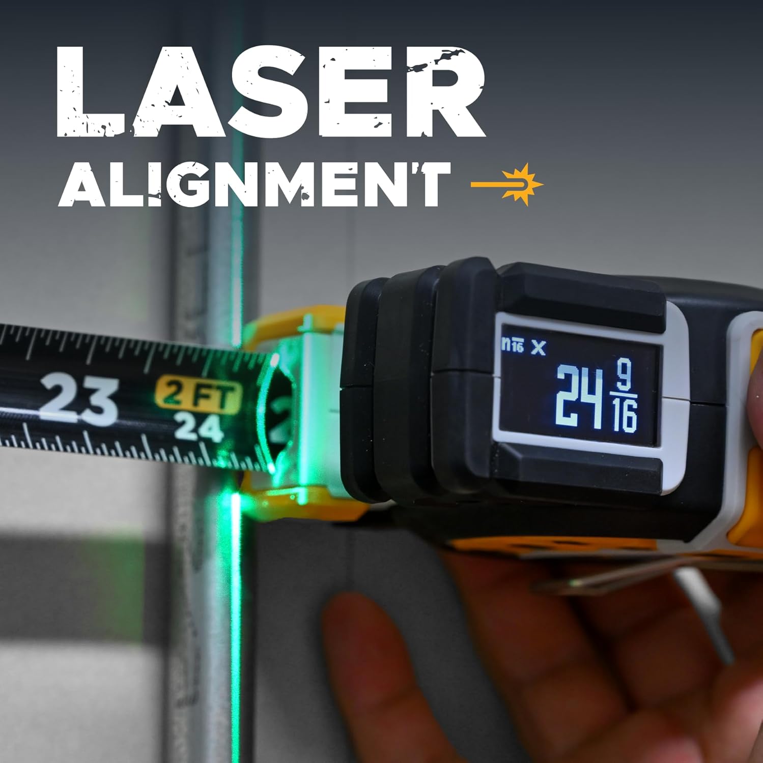 REEKON T1 Tomahawk Digital Tape Measure, Split English/Metric - Professional Accurate Measuring Tool, Green Laser, E-Paper Measuring List, Measurements Shared Over Bluetooth, Replaceable Blades