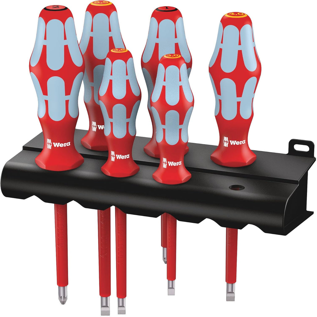 Wera 05022745001 3165i/6 Kraftform Plus VDE Stainless Steel Laser Tip Screwdriver Set with Fastener Holding Function (7-Piece)